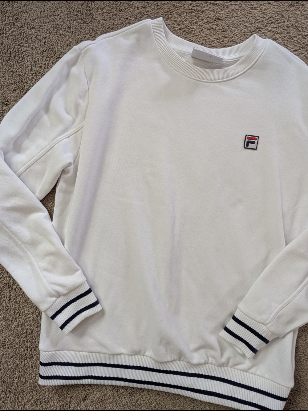 Fila White French Terry Crewneck Sweatshirt with Striped Trim Size XL - Picture 3 of 12